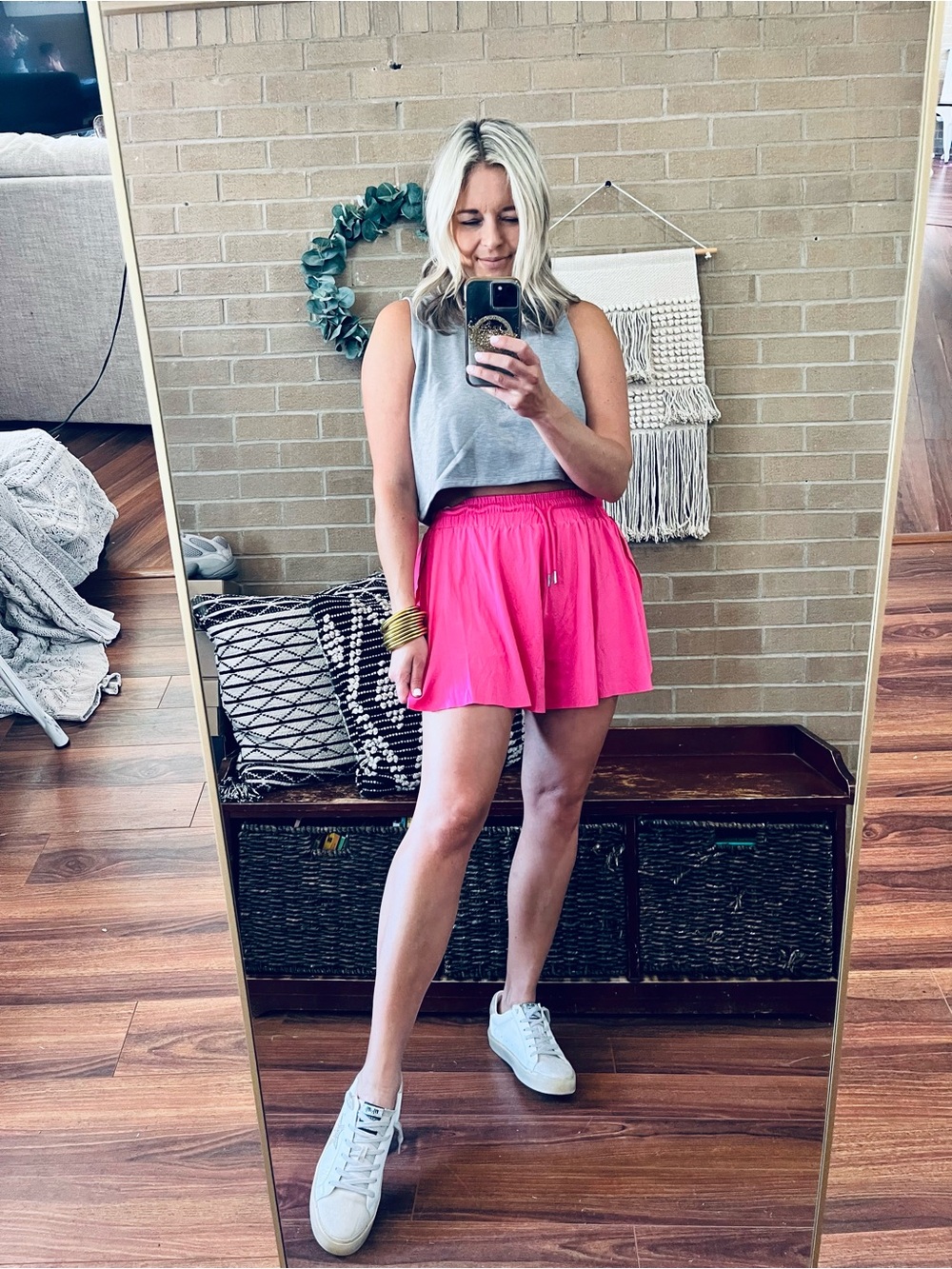 Mono B Heather Gray Sleeveless Henley Crop Top